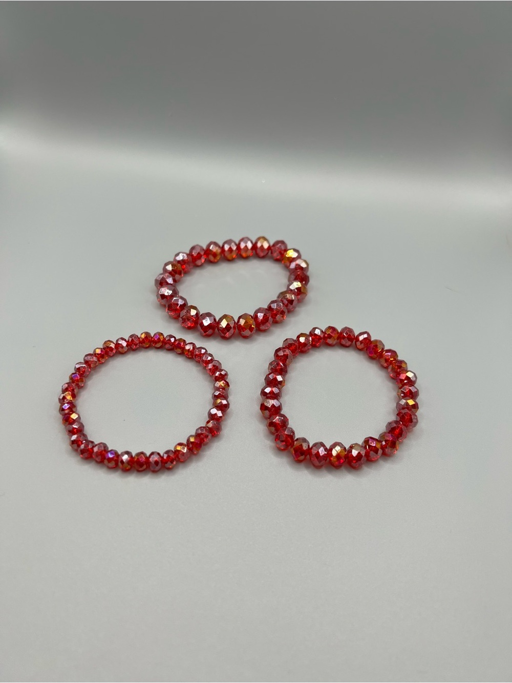 Red Crystal Stretch Bracelet Trio - Handmade #B0070T